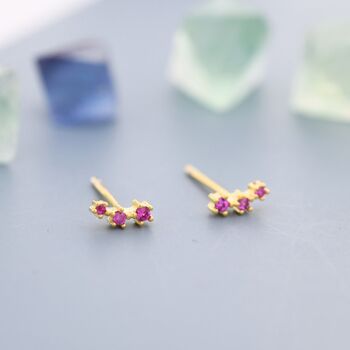 Extra Tiny Ruby Pink Cz Trio Stud Earrings, 2 of 12