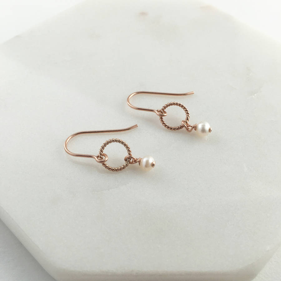 Rose Gold Pearl Drop Earrings By Beadin Nora