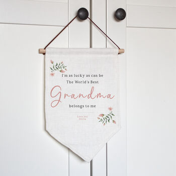 World's Best Grandma Gift, Personalised Wall Hanging Flag For Nanny, 2 of 6