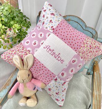 Sugar Plum Patchwork Name Cushion, 2 of 8