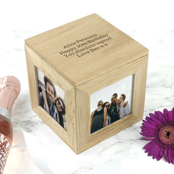 Personalised Oak Birthday Photo Cube Keepsake Box, 2 of 4