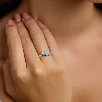 Blue And White Opal Sterling Silver Ring, 4 of 8