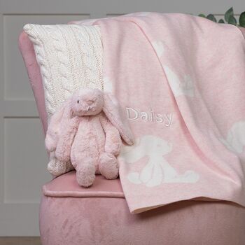 Personalised Pink Bashful Bunny Baby Blanket, 2 of 6