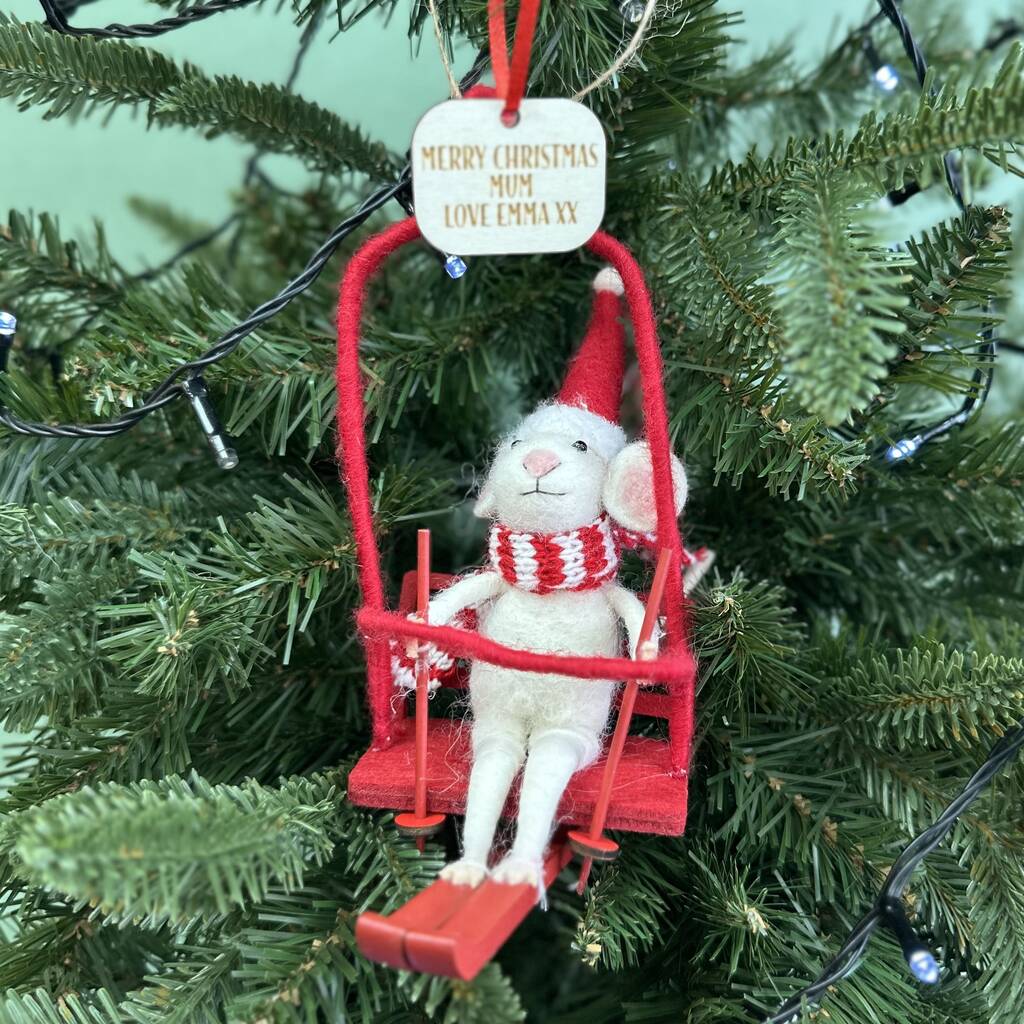 Personalised Mouse In Ski Lift Christmas Bauble, 1 of 3