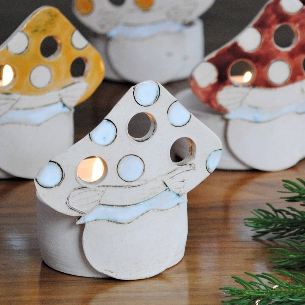 White Mushroom Tealight Holder By IGstudio Ceramics