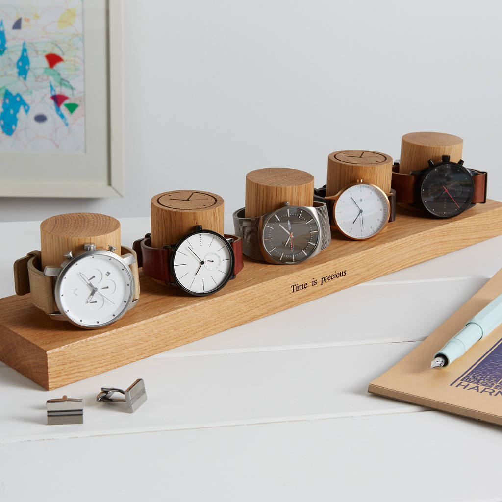Personalised Solid Oak Watch Stand For Five Watches, 1 of 9