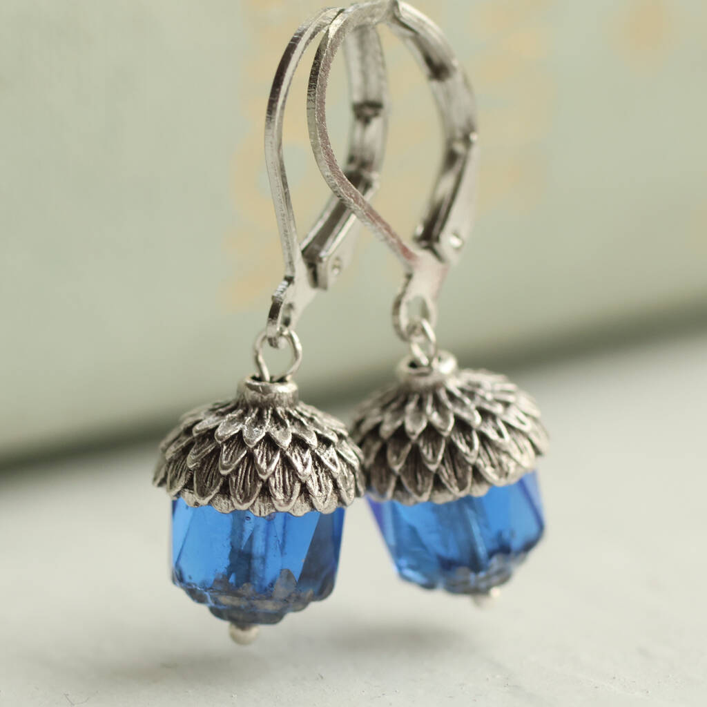 Sapphire Blue Silver Acorn Earrings, 1 of 7