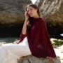 Burgundy 100% Cashmere Button Poncho Gift Boxed, thumbnail 6 of 11