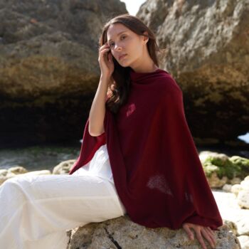 Burgundy 100% Cashmere Button Poncho Gift Boxed, 6 of 11