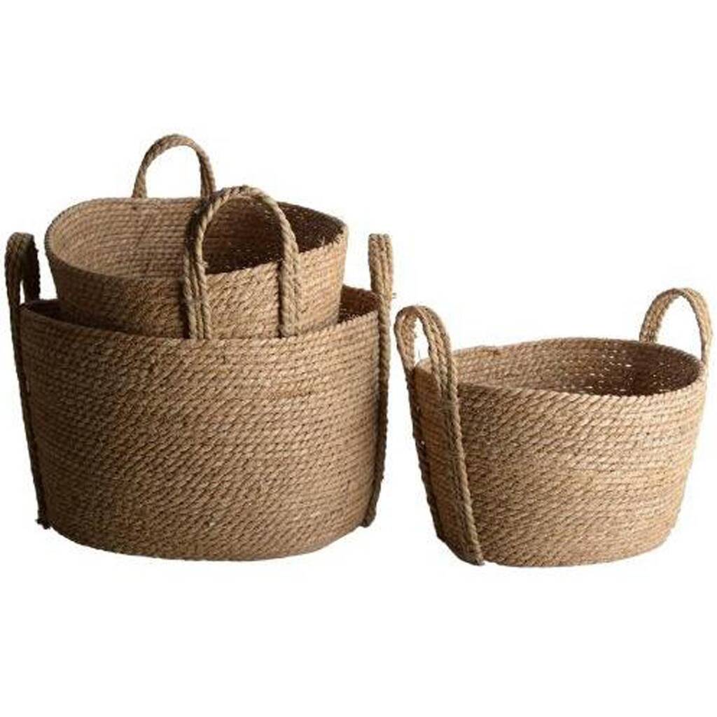 Large Oval Seagrass Baskets With Handles Set Of Three By The Wedding of ...