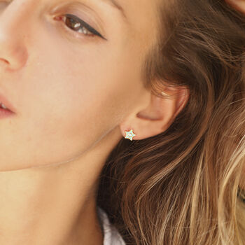 Enamel Star Stud Earrings With Crystal, 3 of 6