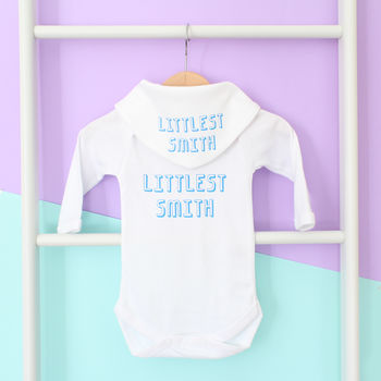 Personalised Littlest Surname Babygrow Or Gift Set, 12 of 12