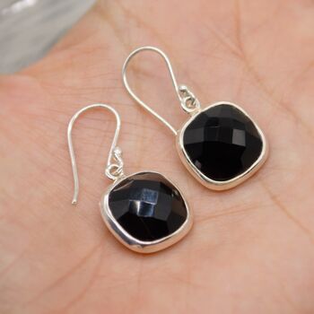 Black Square Onyx Sterling Silver Earrings, 6 of 11