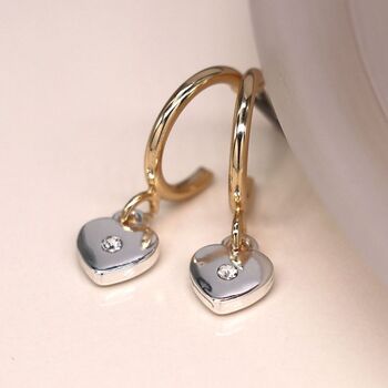 Faux Gold Open Hoop Heart Earrings With Mini Crystal, 2 of 3