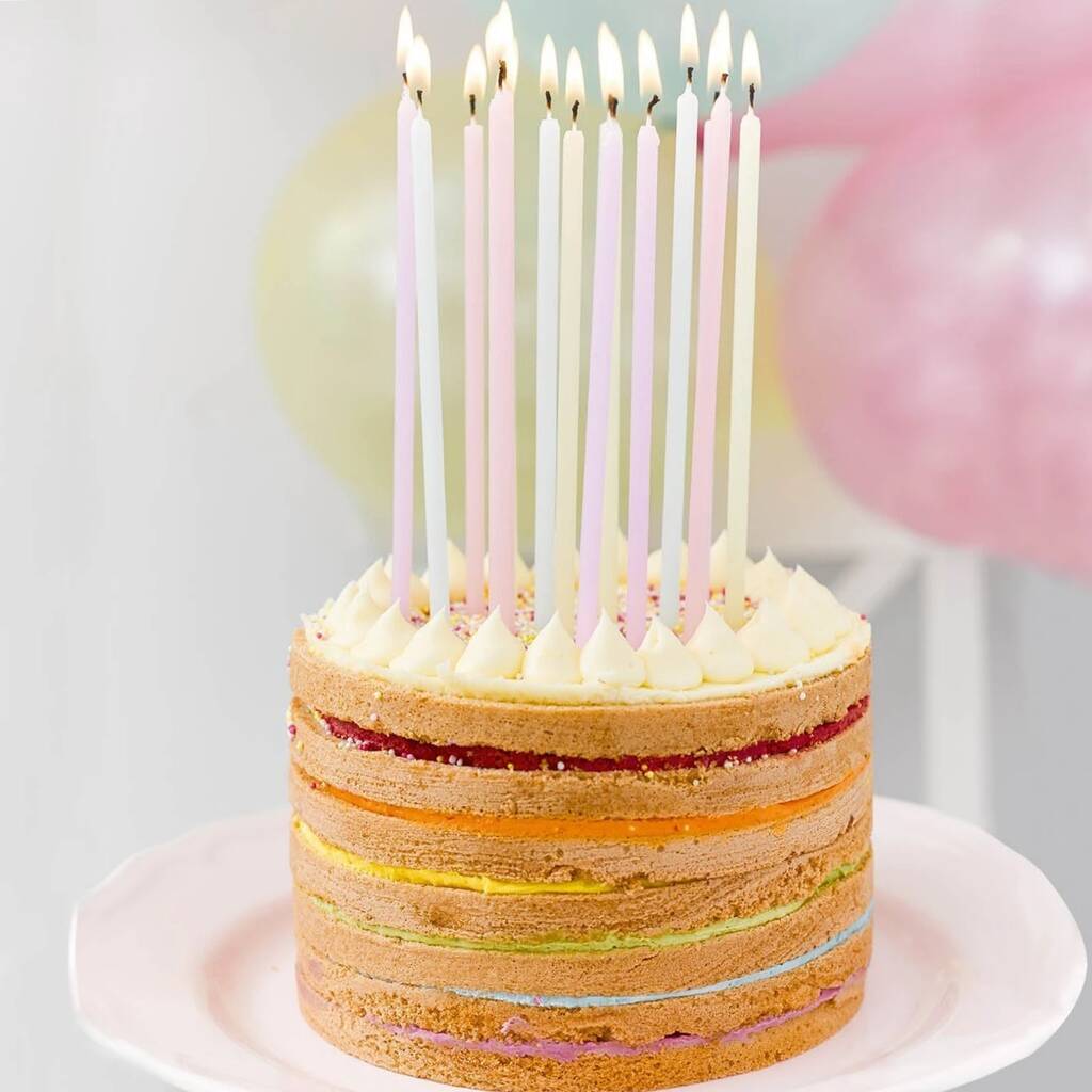 tall pastel birthday cake candles two packs of 16 by bunting & barrow