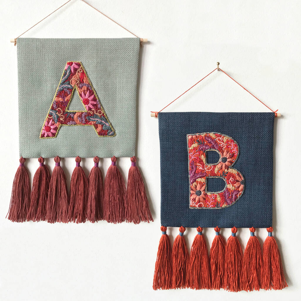 Hand Embroidered Letter Wall Hanging, 1 of 9