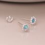 Sterling Silver Blue Opal Daisy Stud Earrings, thumbnail 3 of 7