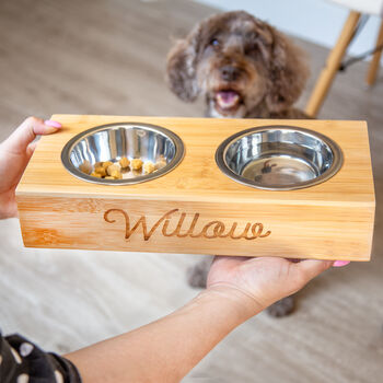 Personalised Double Bamboo Pet Feeding Bowl, 2 of 5