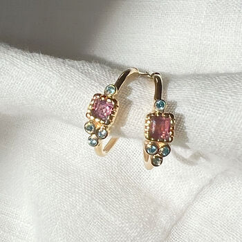 Arya Pink Tourmaline And Blue Topaz 18ct Gold Vermeil Hoops, 7 of 12