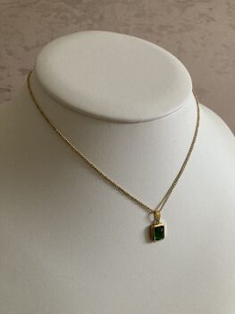 18 K Gold Plated Baguette Emerald Necklace, 5 of 7