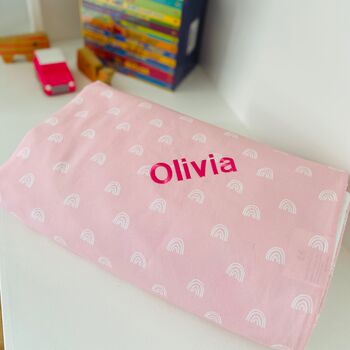 Personalised Pink Rainbow Children's Weighted Blanket, 3 of 8