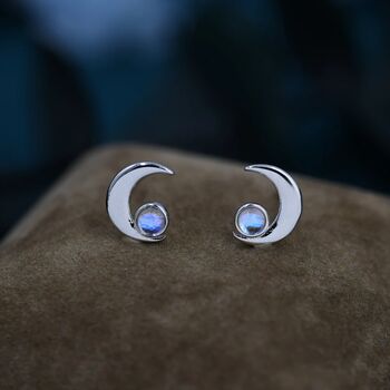 Cresent Moon Moonstone Stud Earrings Sterling Silver, 2 of 12