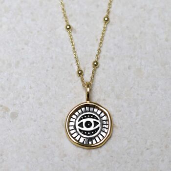 Gold Plated Sterling Silver Evil Eye Round Necklace, 3 of 12