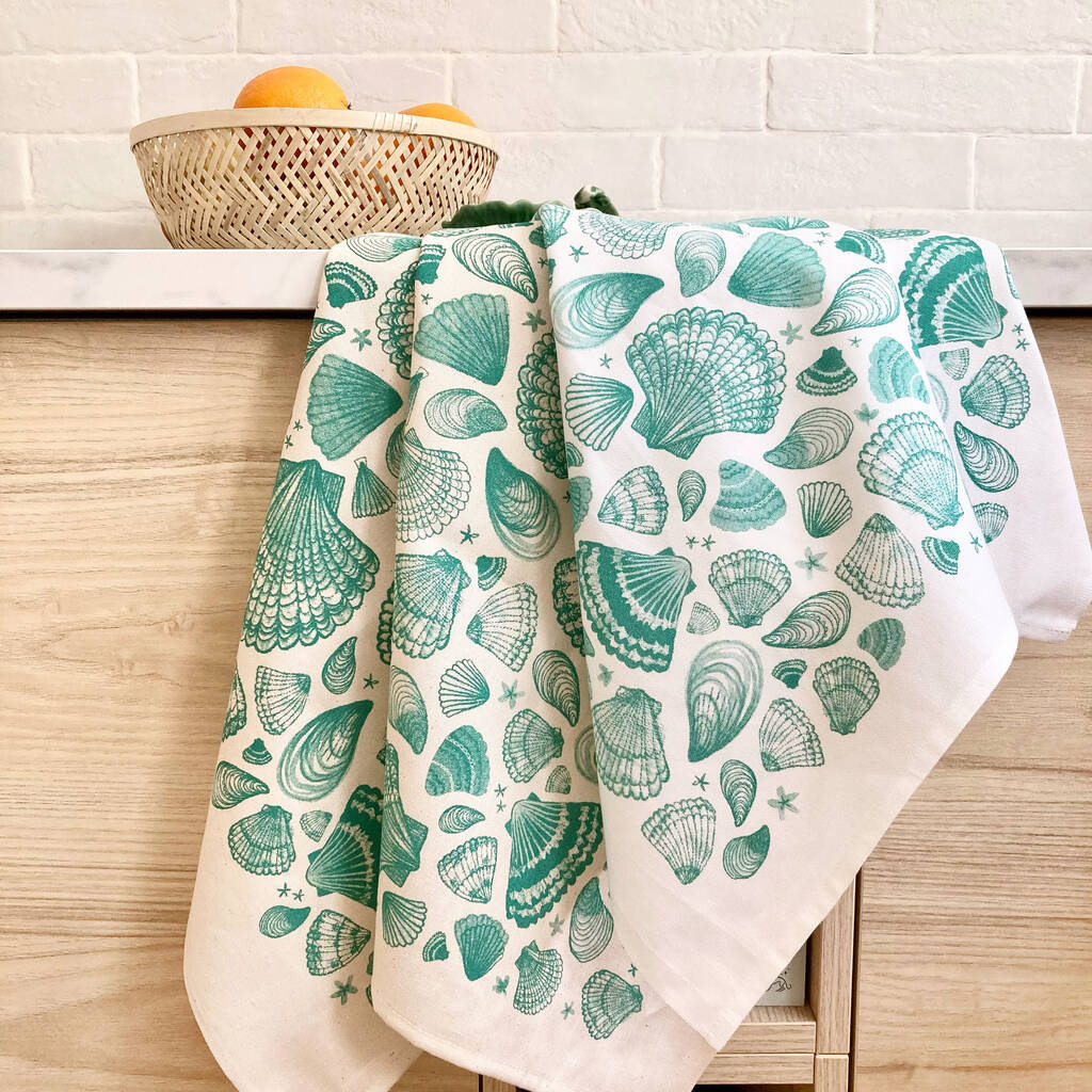 Seashells Printed Cotton Tea Towel By Charlotte Macey