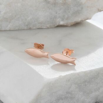 Fish Stud Earrings Gold Or Rose Gold Vermeil, 2 of 5