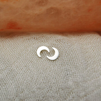 Tiny Crescent Moon Stud Earrings In Sterling Silver, 3 of 6
