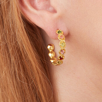Watermelon Tourmaline Textured Gold Vermeil Hoops, 4 of 10