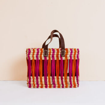 Decorative Reed Basket, Pink And Orange Stripe, 3 of 6