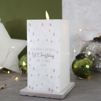 First Married Christmas LED Wax Snowflake Candle, 6 of 7