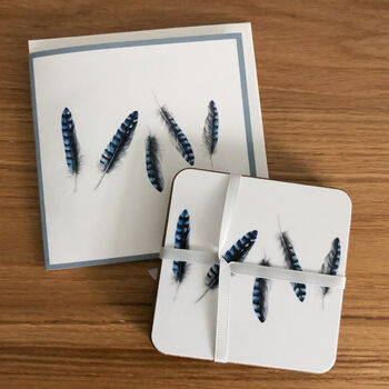 Jay Feather Mini Chopping Board And Coasters Gift Set, 3 of 5