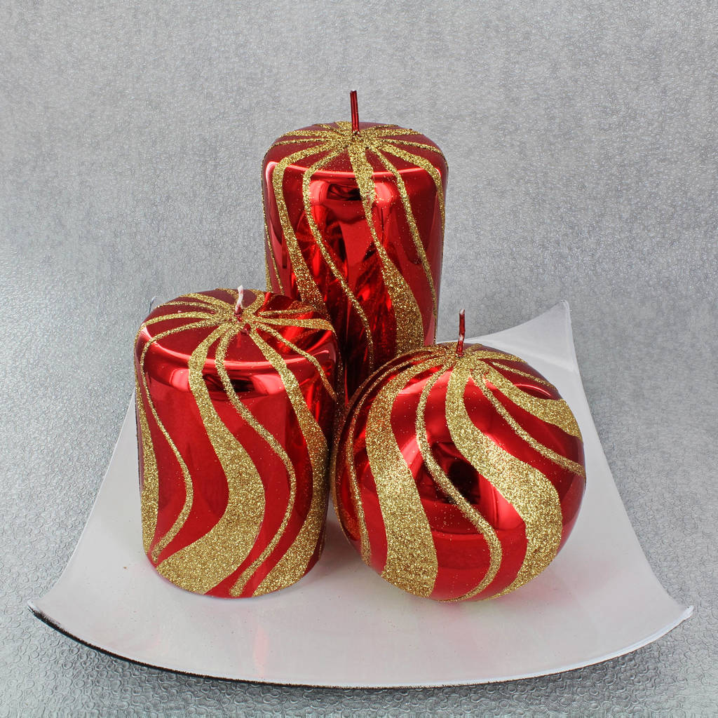 Red Gold Spiral Candles By G Decor
