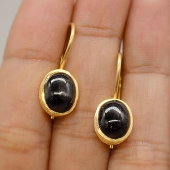 Black Onyx Gold Plated Sterling Silver Drop Earrings, 5 of 6