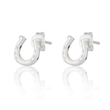 Sterling Silver Lucky Horseshoe Stud Earrings, 2 of 5
