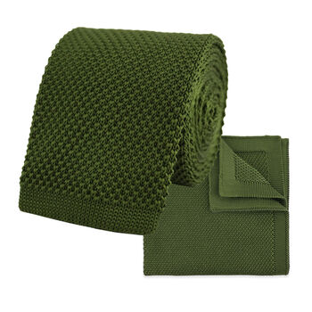 Olive Green Diamond End Knitted Neck Tie In 100% Soft Polyester, 5 of 7