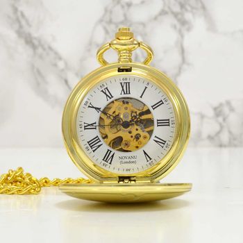 Gold With Roman Numerals Personalised Pocket Watch, 3 of 4