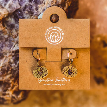 Mandala Inspired Gemstone Earrings – 18 K Gold Plated, 5 of 12