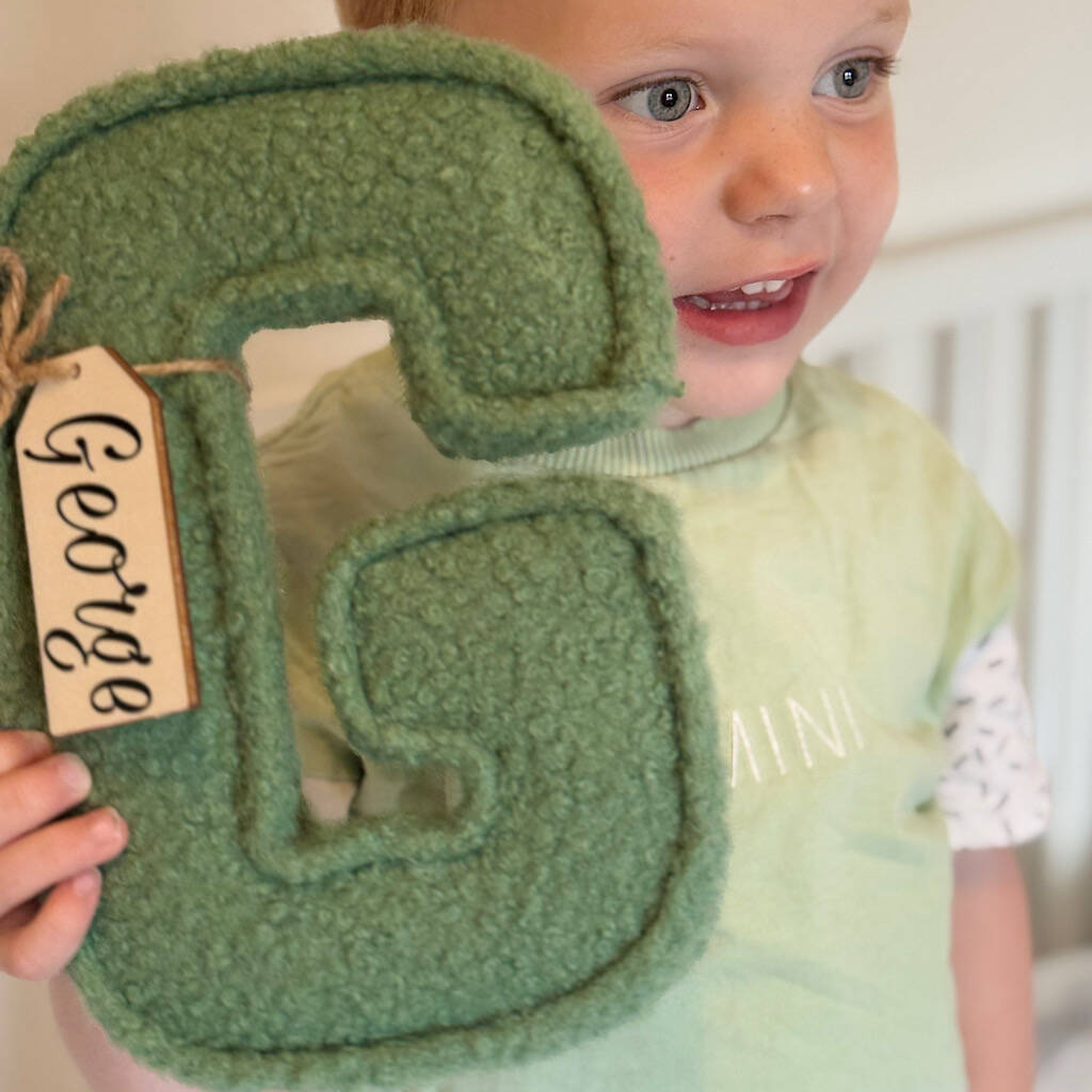 Boucle Fabric Letter With Personalised Wooden Name Tag, 1 of 7