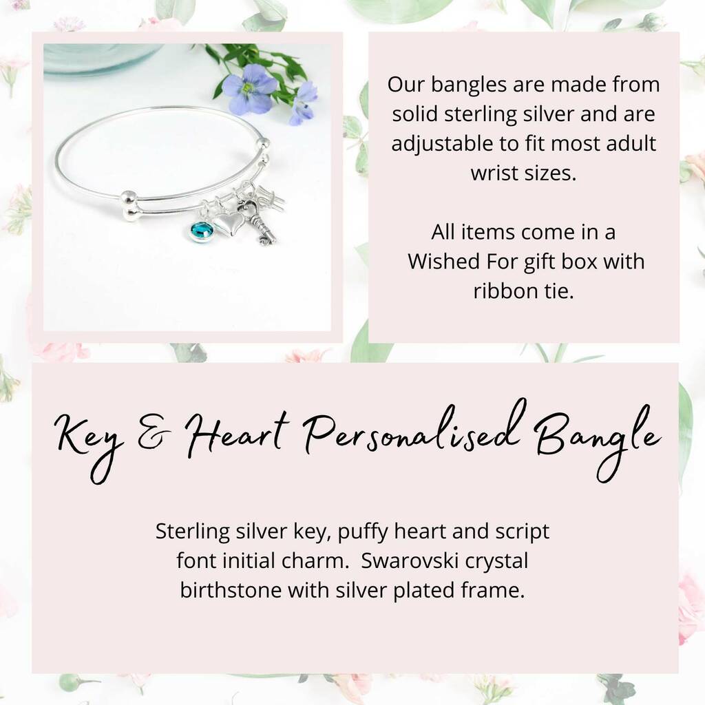 Personalised Sterling Silver Key And Heart Bangle By Wished For ...