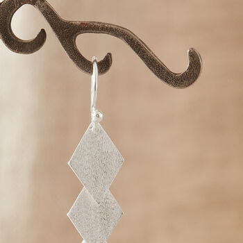 Brushed Silver Diamond Shaped Drop Earrings, 3 of 8