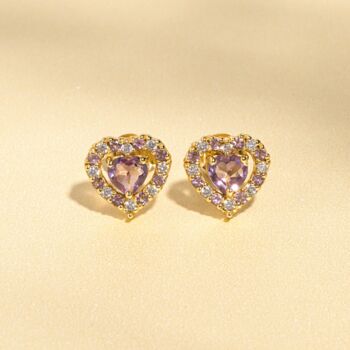 Purple Heart Lavender Amethyst Stud Earrings In Silver And Gold, 2 of 12