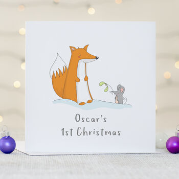 Baby's First Christmas Personalised Fox And Mouse Card, 2 of 2