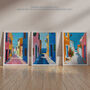 Set Three Wall Art Prints Colourful Village Sea Greek, thumbnail 7 of 7