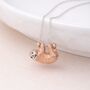 Personalised Sterling Silver Sloth Necklace With Rose Gold Finish, thumbnail 1 of 9