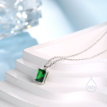 Sterling Silver Emerald Cut Cz Pendant Necklace, 7 of 12