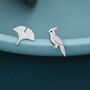 Sterling Silver Parrot And Ginkgo Leaf Stud Earrings, thumbnail 1 of 8