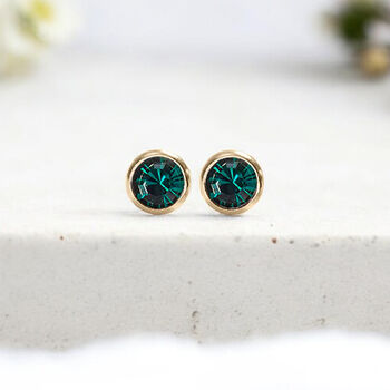 Yellow Gold Plated May Emerald Birthstone Stud Earrings, 3 of 8